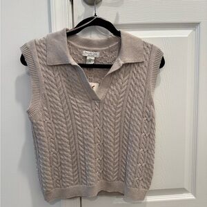 Rachel Zoe V-Neck Cable Knit Sweater Vest - Cream - New With Tags